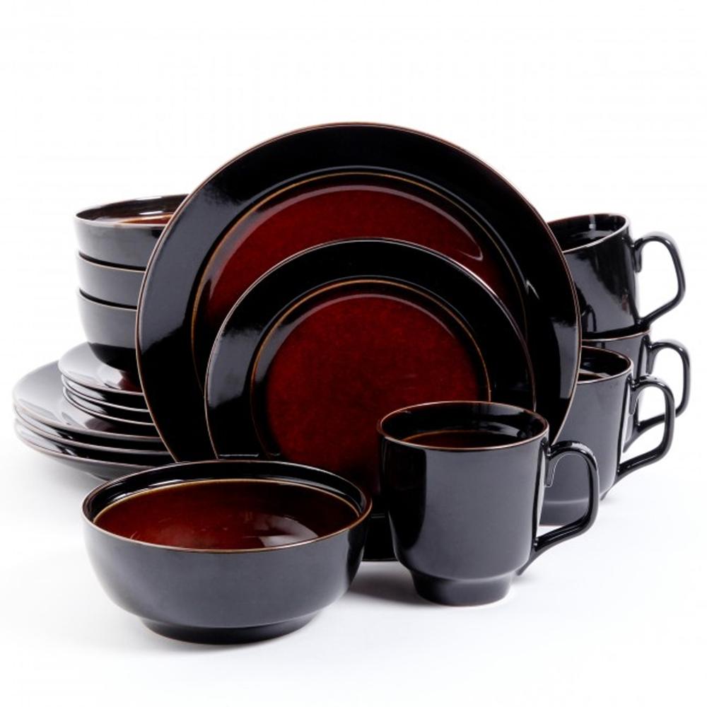 Gibson Elite Bella Galleria 16 Piece Stoneware Dinnerware Set In Red And Black