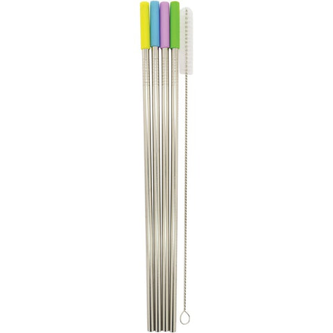 Stainless Steel Reusable Straws with Silicone Tips, 4-Pack (Straight)