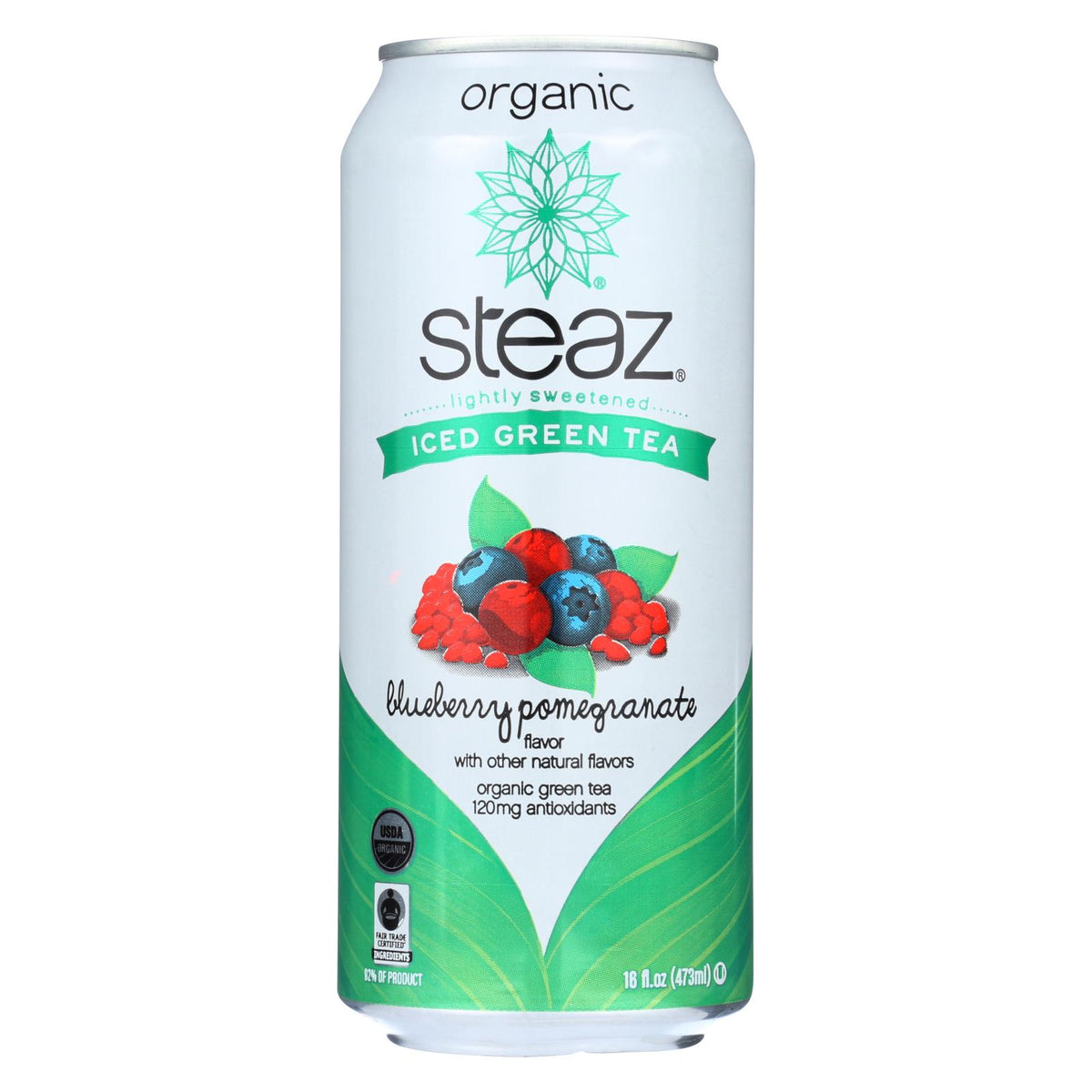 Steaz Lightly Sweetened Green Tea - Blueberry Pomegranate - Case Of 12 - 16 Fl Oz.