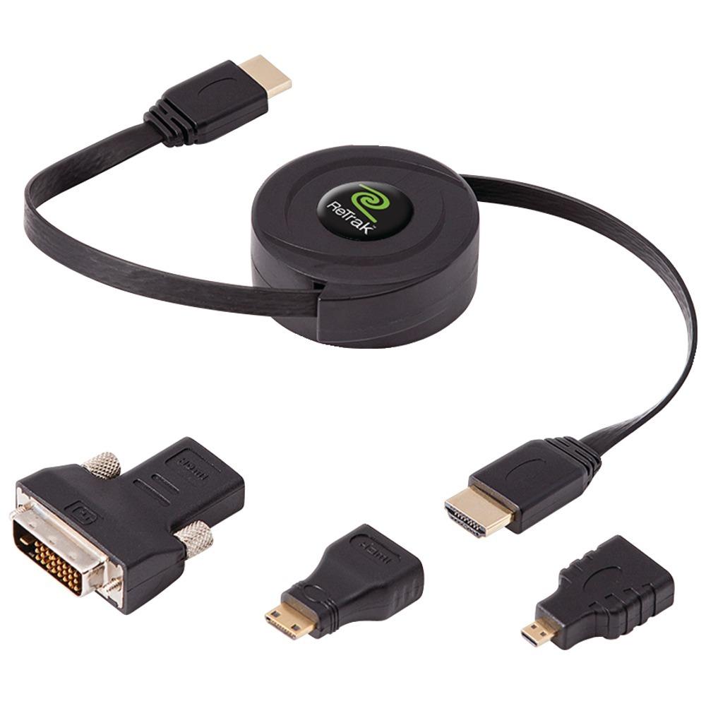 Retrak Etcablehdm Retractable Standard Hdmi Cable With Mini, Micro And Dvi Adapters, 5 Feet