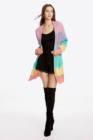 Color Block Open Front Drop Shoulder Cardigan with Pockets