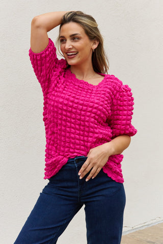 And The Why Full Size Bubble textured Puff Sleeve Top