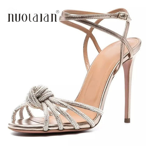 Fashion Design Crystal Sexy Peep Toe Women Sandals Summer High heels Ankle Strap Wedding Party Ladies Shoes