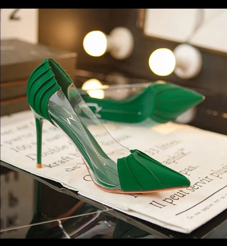 2023 New Woman Pink Pumps Luxury Designer Metal Pointed Stiletto Shallow Mouth Single Shoes High Heels Women Green Party Shoes