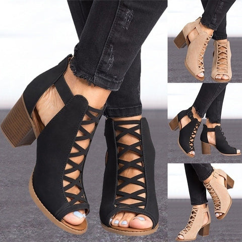 Womens Fashion  New Arrival Summer Fashion Solid Color Hollow Out Open Toe Width High Heel Sandals Sexy Casual Dress Shoes