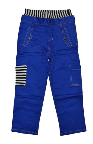 Boys Blue Pants with Black/White Stripe WB &amp; Pocket Detail