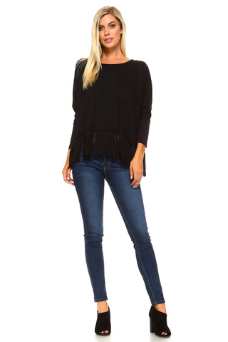 Women's Long Sleeve Fringe Top