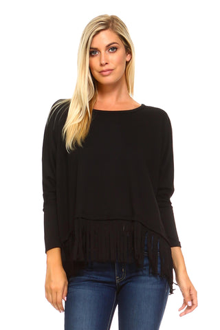 Women's Long Sleeve Fringe Top