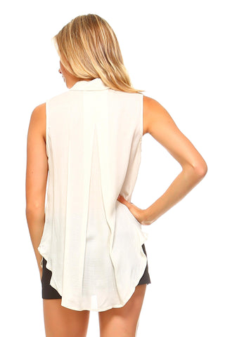 Women's Sleeveless Sheer Button Down Blouse