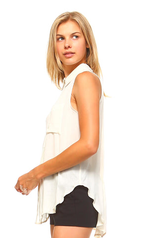 Women's Sleeveless Sheer Button Down Blouse