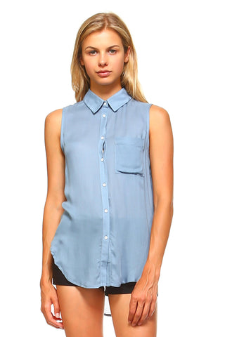 Women's Sleeveless Sheer Button Down Blouse