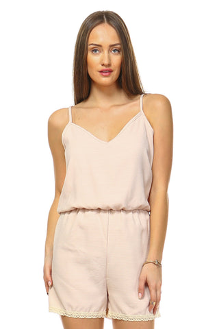 Women's V-Neck Romper with Embroidered Trim