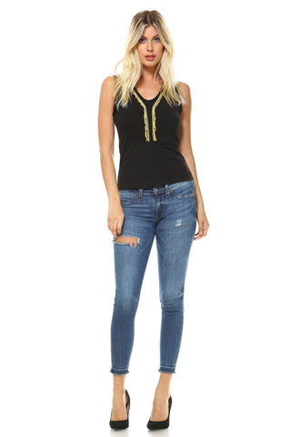 Women's Sleeveless A-Line Top with Chain Details