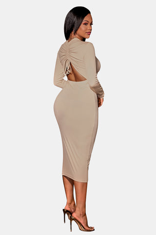 Zip Up Cutout Drawstring Detail Dress