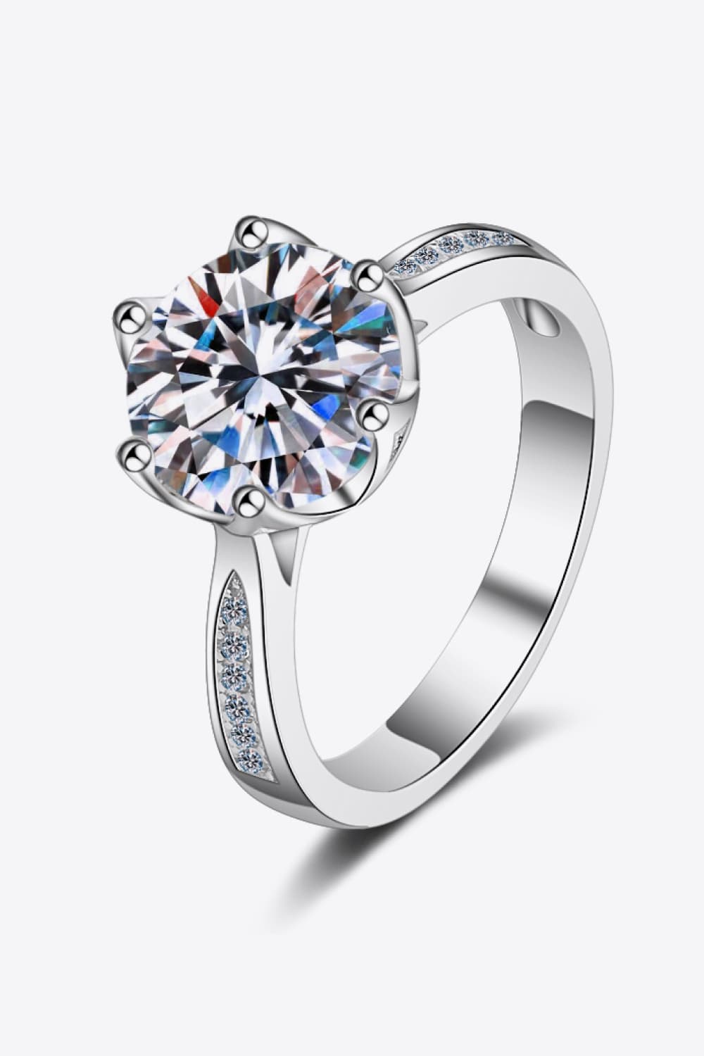 3 Carat Moissanite Rhodium-Plated Side Stone Ring